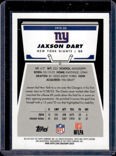 2025 Topps Chrome Jaxson Dart #1975-25 1975 Refractor RC