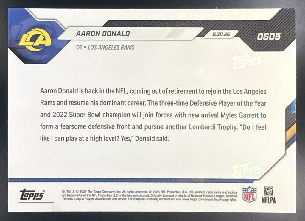 2026 Topps Aaron Donald #FAR-19 Fanatics Authentics Redemption SSP Rams1