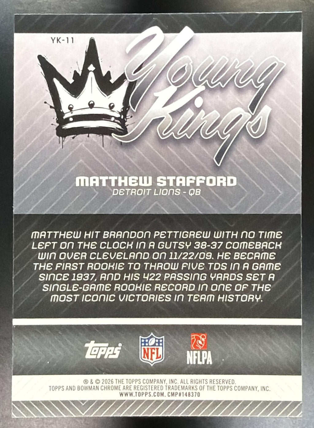 2026 Bowman Matthew Stafford #YK-11 Young Kings Refractor Lions1