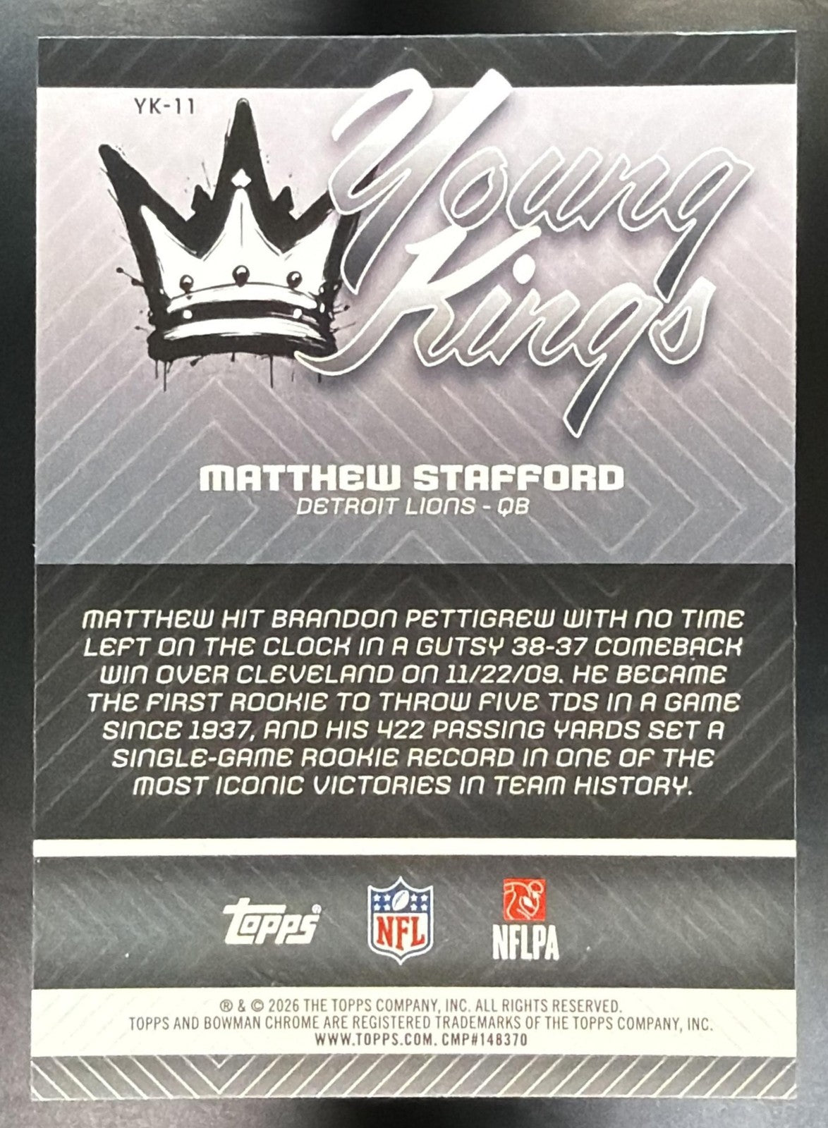 2026 Bowman Matthew Stafford #YK-11 Young Kings Refractor Lions1