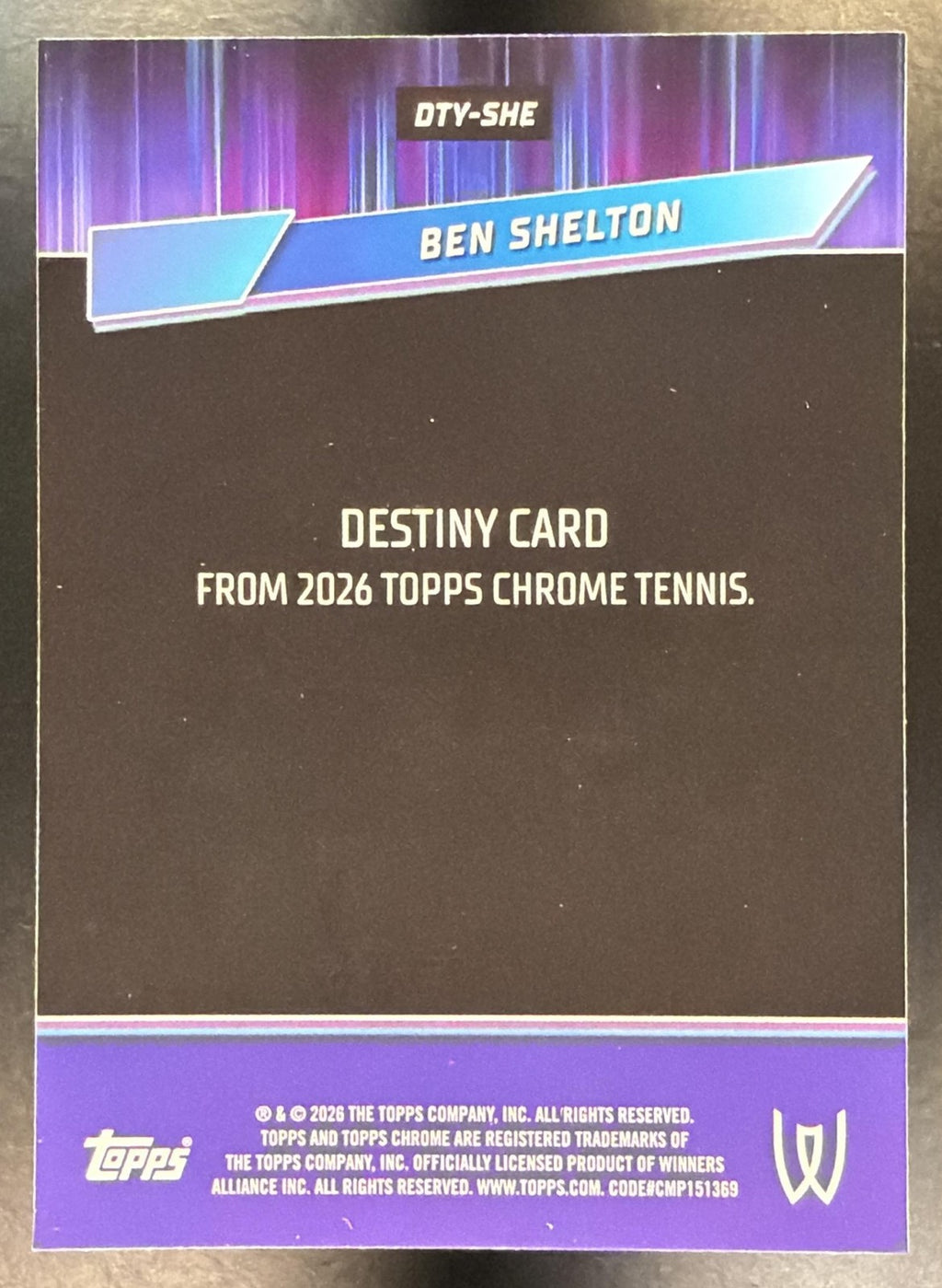 2026 Topps Chrome Tennis Ben Shelton #DTY-SHE Destiny1