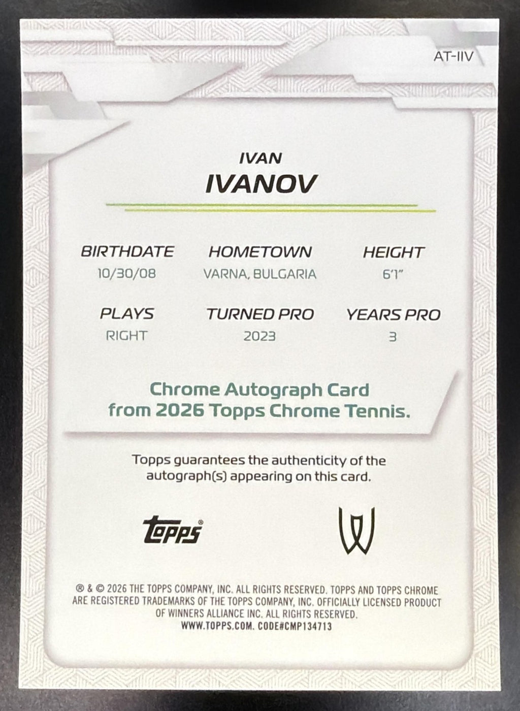 2026 Topps Chrome Tennis Ivan Ivanov #AT-IIV Auto II Shimmer Refractor RC1