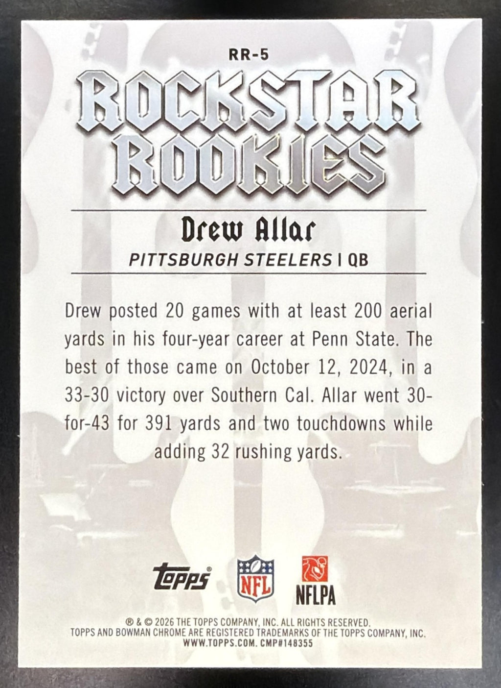 2026 Bowman Drew Allar #RR-5 Rockstar Rookies Refractor RC Steelers1