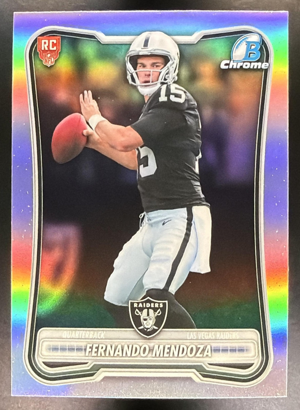 2026 Bowman Fernando Mendoza #BRR-1 Chrome Rookie Rainbow RC Variation Raiders0