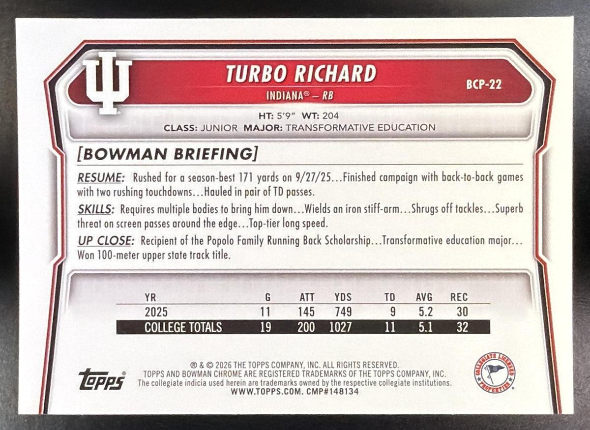 2026 Bowman Turbo Richard #BCP-22 Chrome Blue Mojo Refractor /150 1st Prospect1
