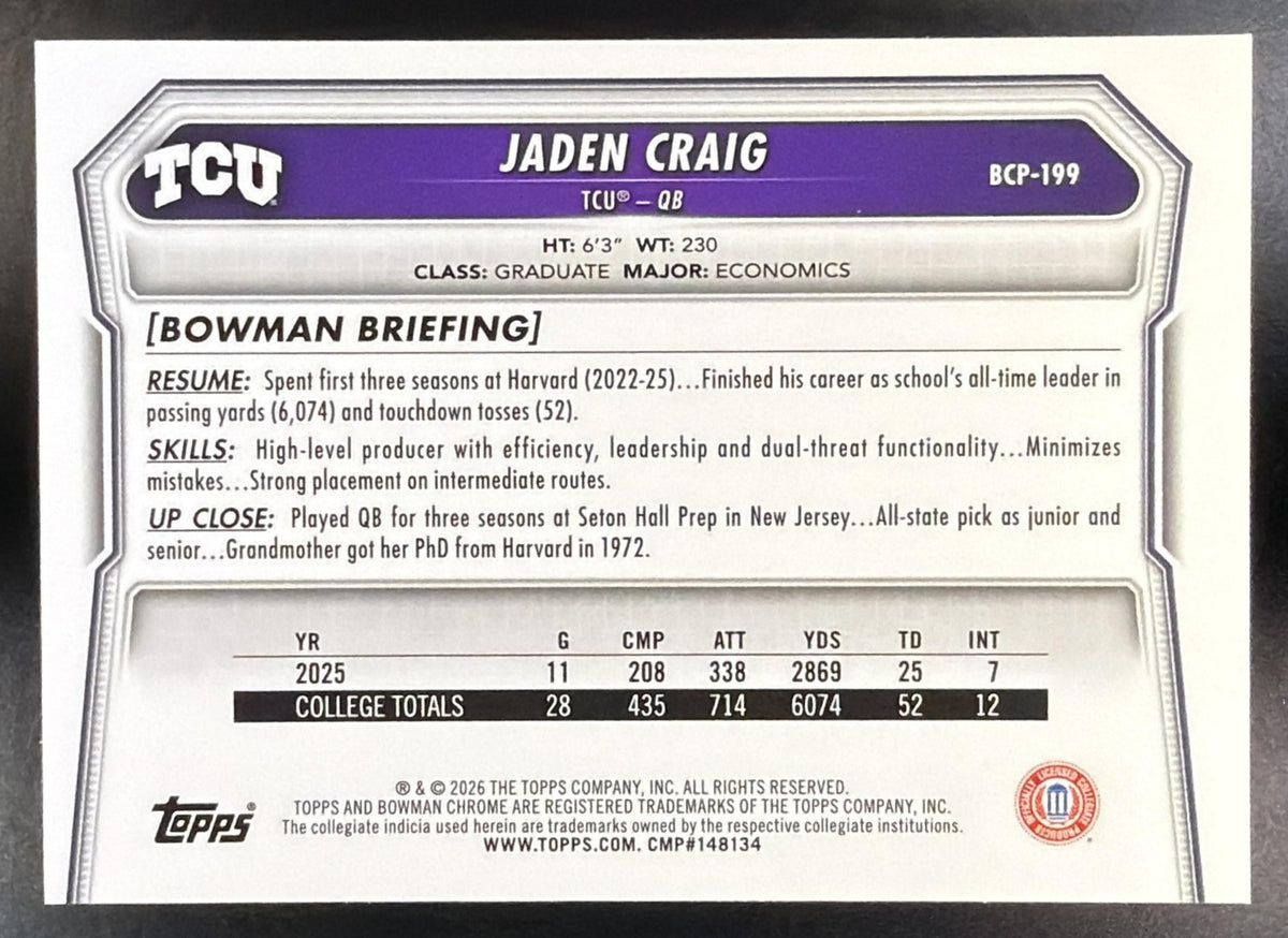 2026 Bowman Jaden Craig #BCP-199 Chrome Green Mojo Refractor /99 1st Prospect1