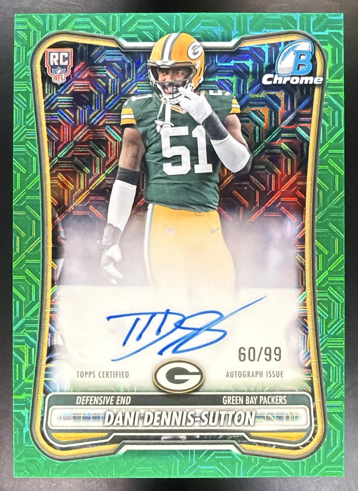 2026 Bowman Dani Dennis-Sutton #BCRA-DDS Chrome Rookie Auto Green Mojo /99 RC0