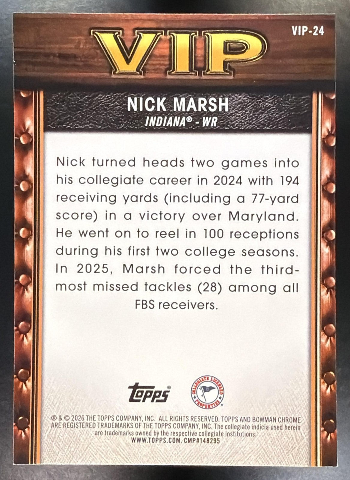 2026 Bowman Nick Marsh #VIP-24 Very Important Prospects Green Refractor /991