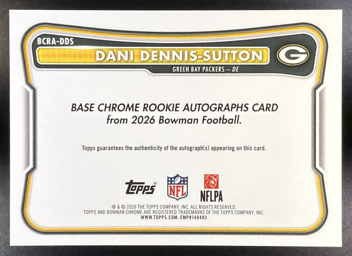2026 Bowman Dani Dennis-Sutton #BCRA-DDS Chrome Rookie Auto Green Mojo /99 RC1