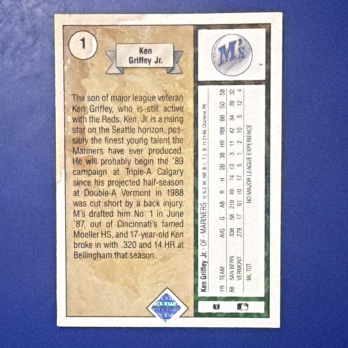 Upper Deck 1989 Star Rookie Ken Griffey Jr #1 Seattle Mariners Rookie