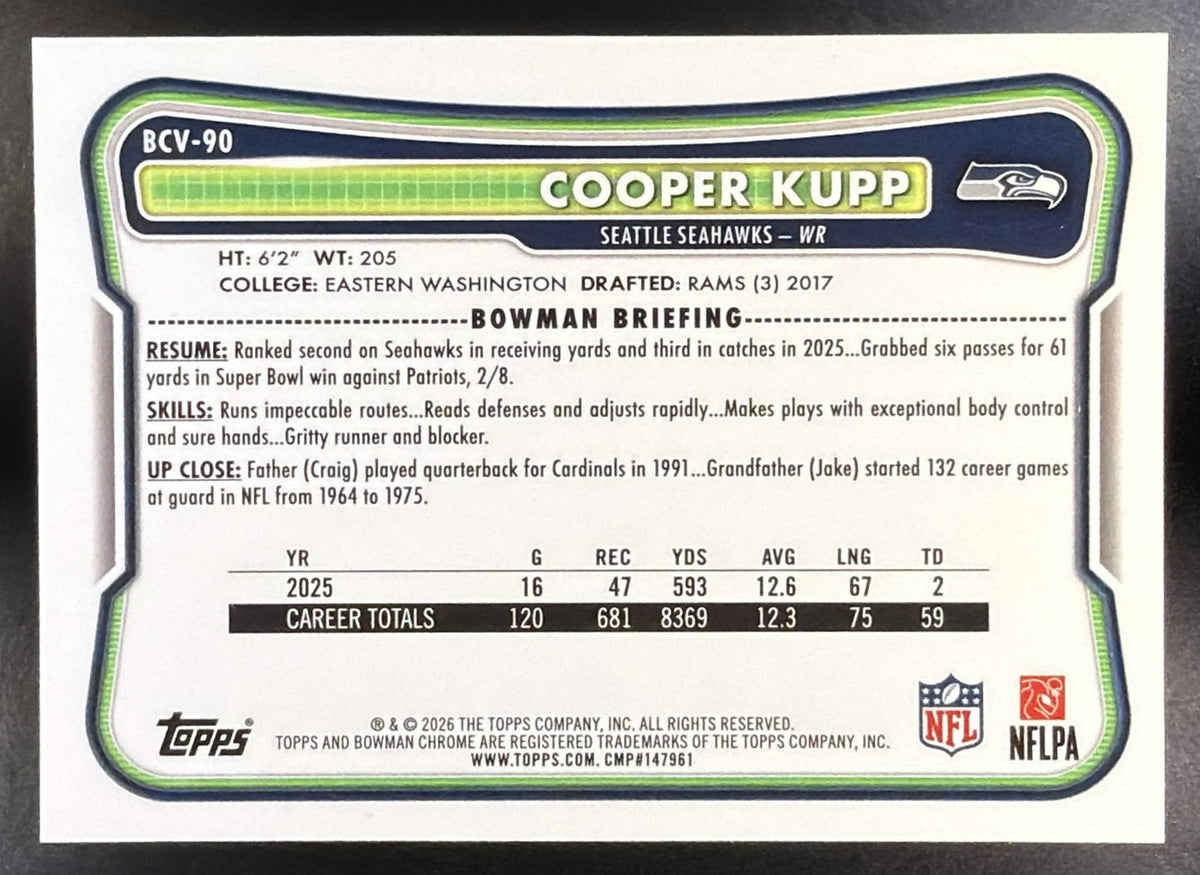 2026 Bowman Cooper Kupp #BCV-90 Chrome NFL Purple Wave Refractor 4/75 Seahawks1