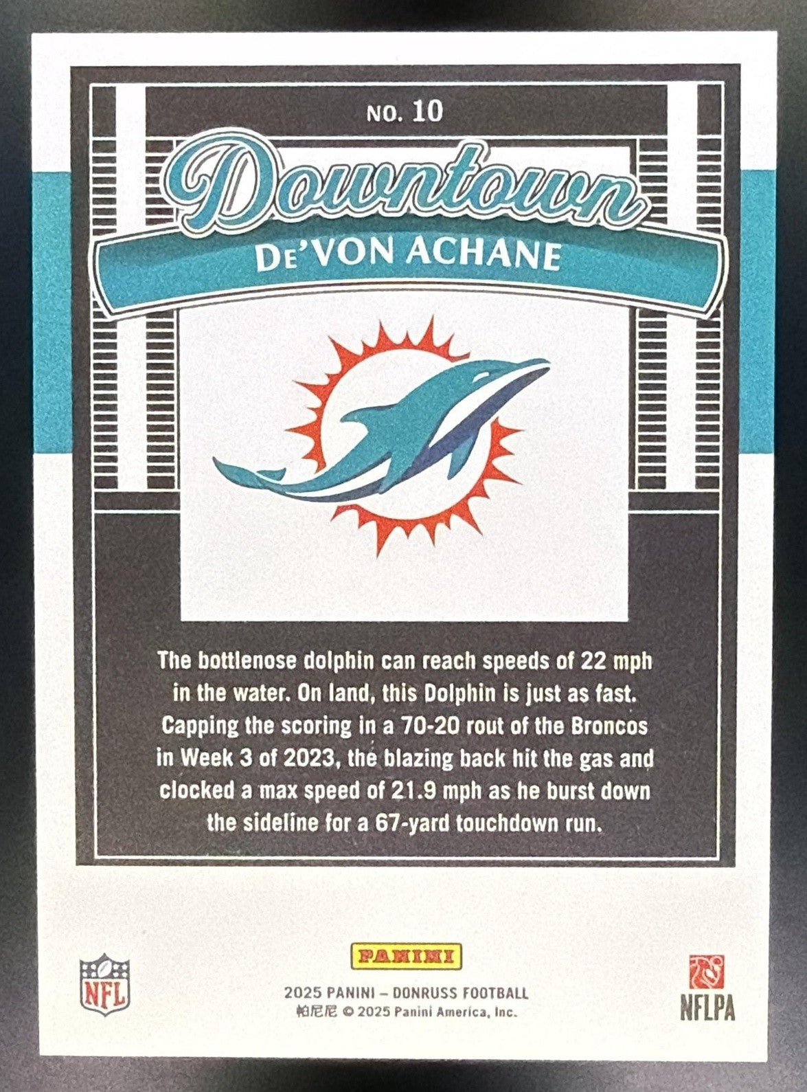 2025 Panini Donruss De'von Achane #10 Downtown! SP Dolphins1
