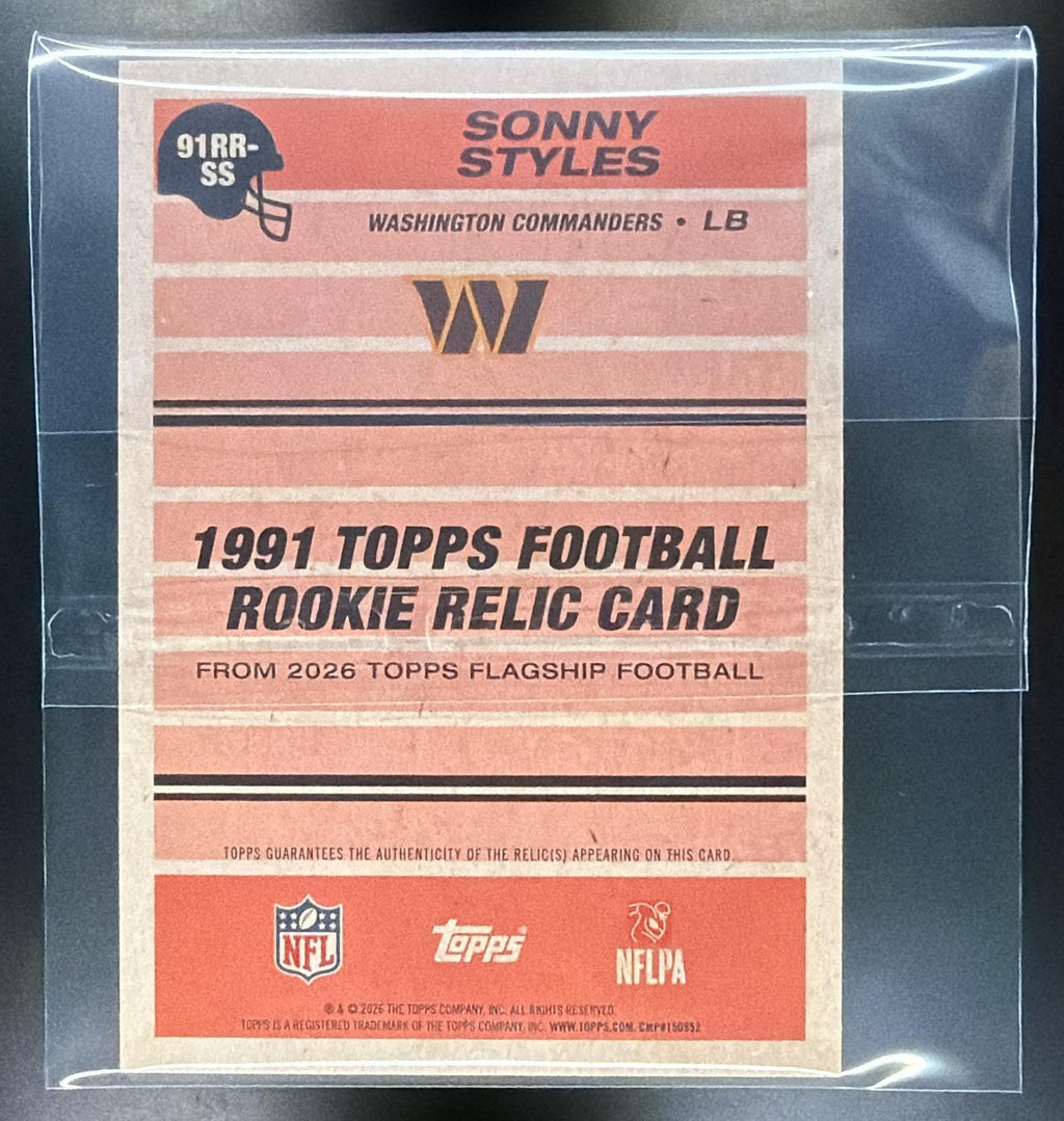 2026 Topps Sonny Styles #91RR SS 1991 Rookie Relic MEM RC Commanders1