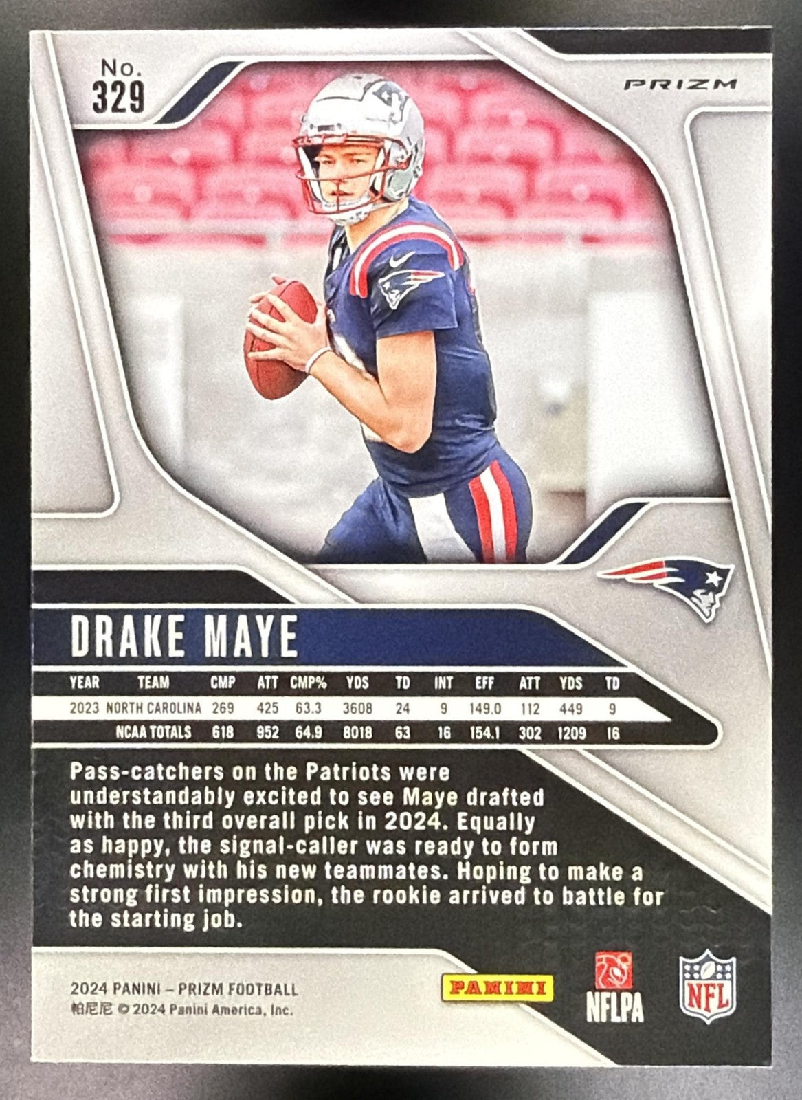 2024 Panini Prizm Drake Maye #329 Red White and Blue RC Patriots1