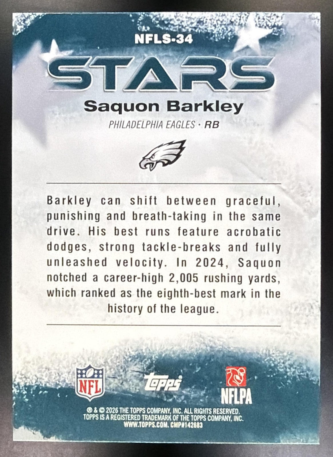 2026 Topps Saquon Barkley #NFLS 34 NFL Stars Gold Foil /50 Eagles1