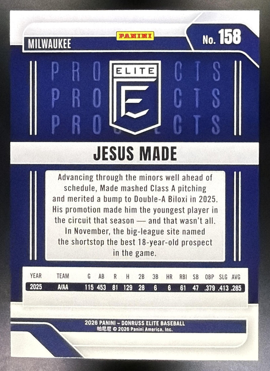 2026 Panini Donruss Elite Jesus Made #158 Prospects Bronze /35 Brewers1