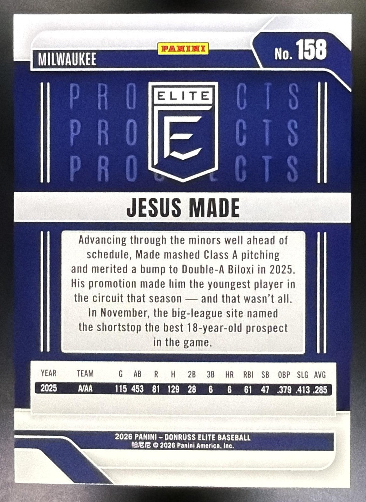 2026 Panini Donruss Elite Jesus Made #158 Prospects Bronze /35 Brewers1
