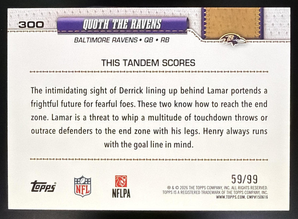 2026 Topps Quoth The Ravens #300 Green Diamante Foil /99 Combo Card1