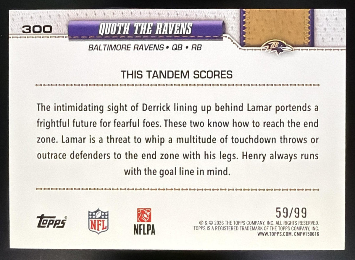 2026 Topps Quoth The Ravens #300 Green Diamante Foil /99 Combo Card1
