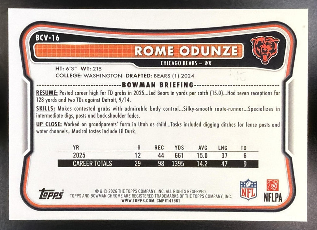 2026 Bowman Rome Odunze #BCV-16 Chrome NFL Gold Mojo Refractor Bears /2751