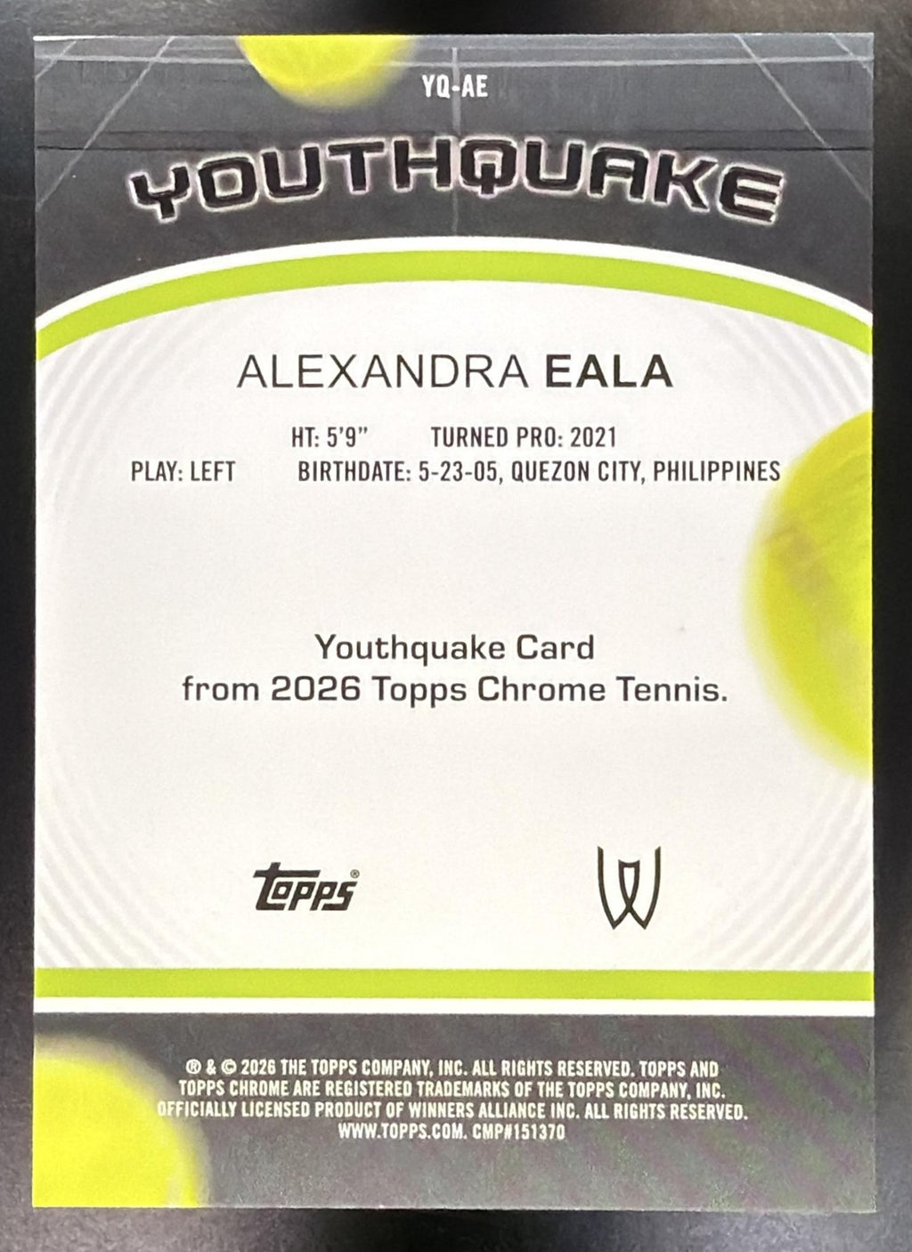 2026 Topps Chrome Tennis Alexandra Eala #YQ-AE YouthQuake Orange Refractor 13/251