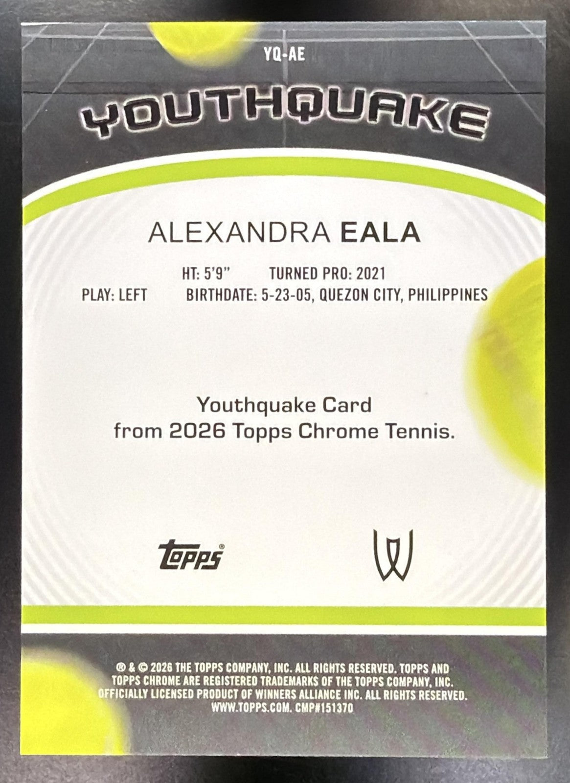 2026 Topps Chrome Tennis Alexandra Eala #YQ-AE YouthQuake Orange Refractor 13/251
