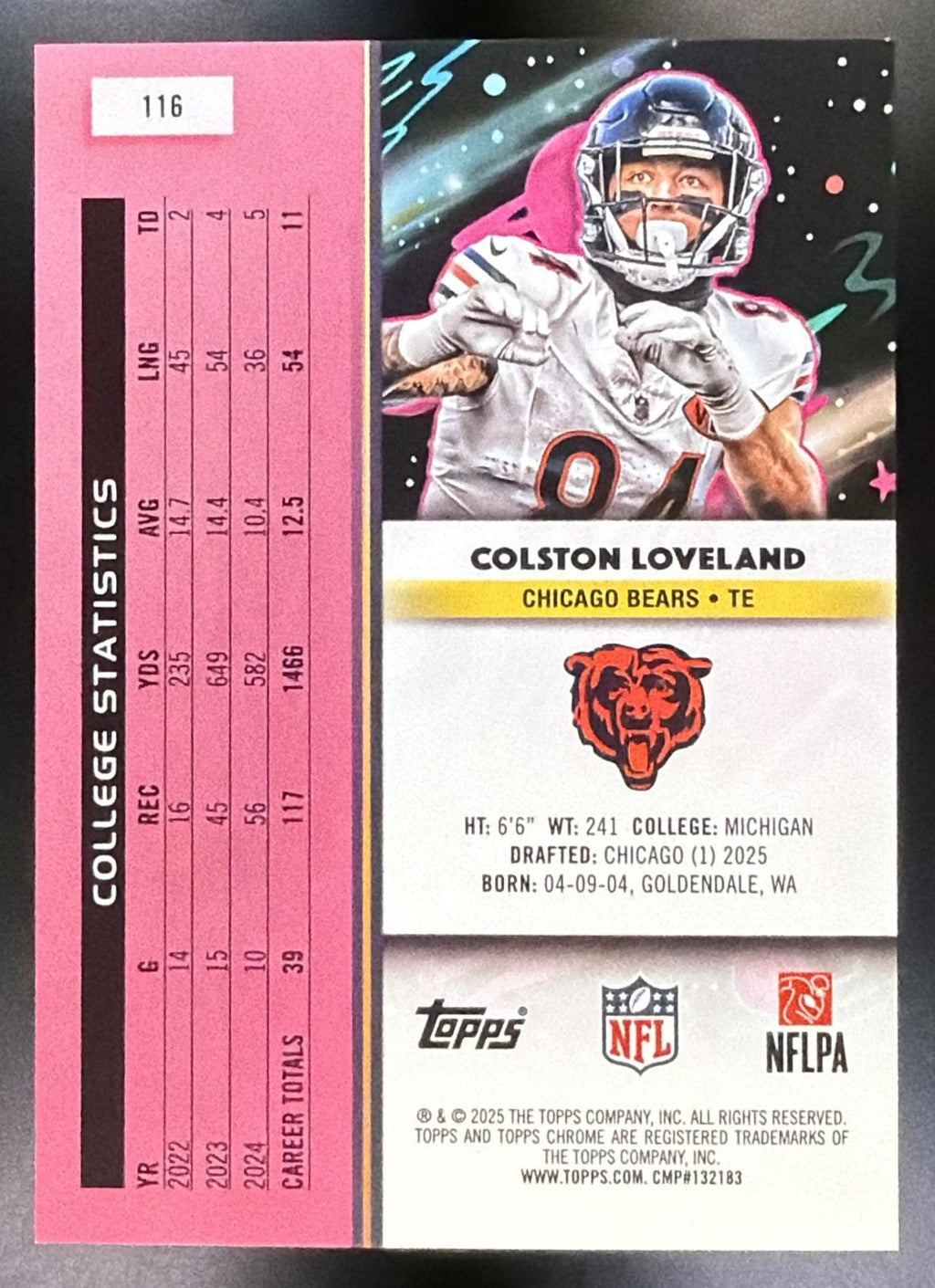 2025 Topps Cosmic Chrome Colston Loveland #116 Purple Nebula Refractor /150 RC1