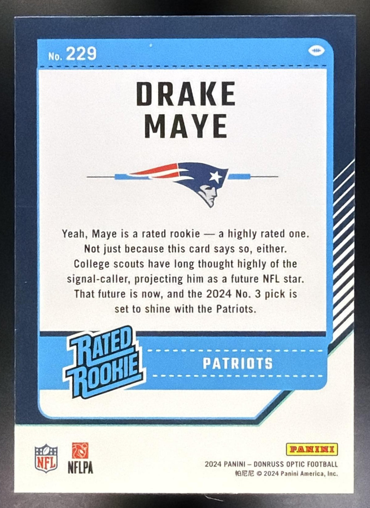 2024 Panini Donruss Optic Drake Maye #229 Rated Rookie Patriots1