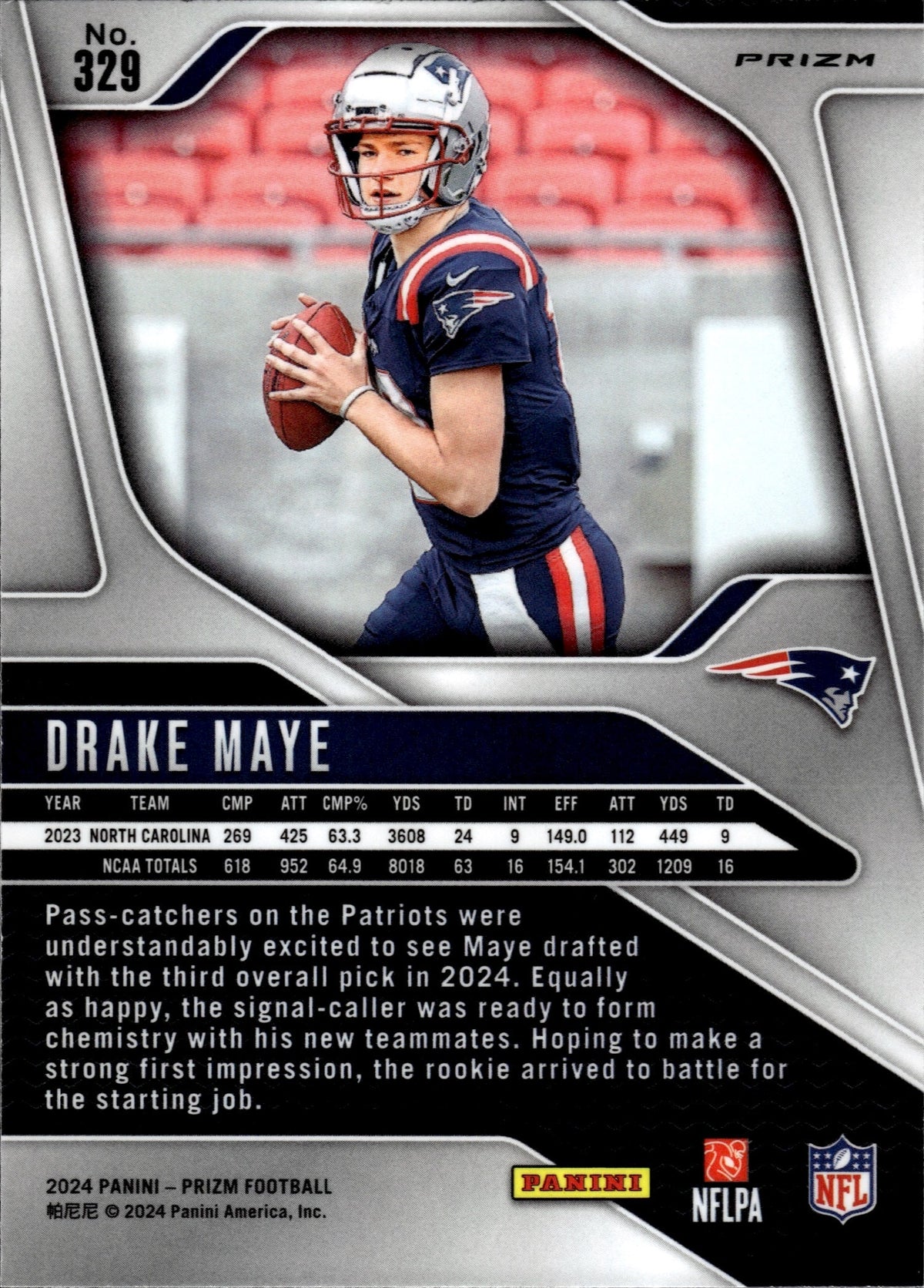 2024 Panini Prizm Drake Maye #329 Lazer RC Patriots1