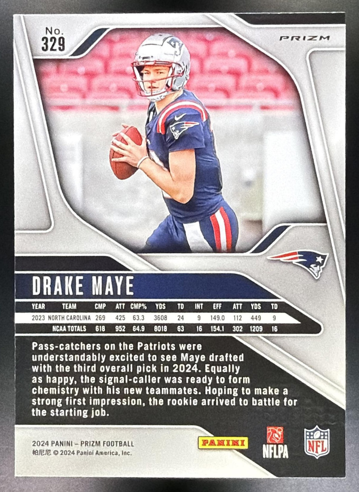 2024 Panini Prizm Drake Maye #329 Red White and Blue RC Patriots