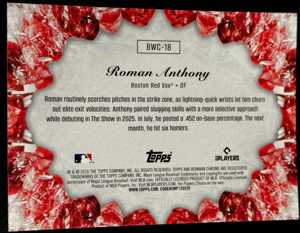 2026 Bowman Chrome Roman Anthony #BWC-18 Crystallized Gold Refractor 19/50 RC Red Sox