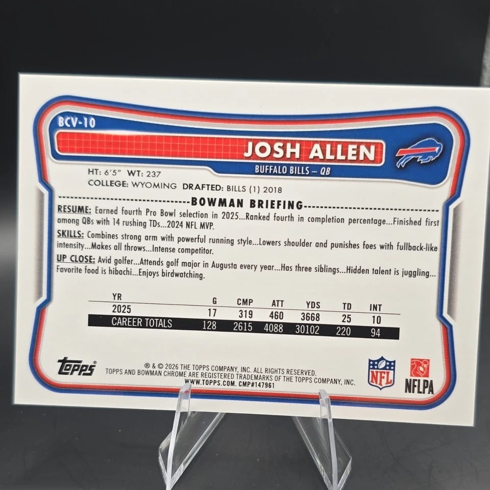 2026 Bowman Chrome Josh Allen #BCV-10 Orange Mojo Refractor 19/25 Bills