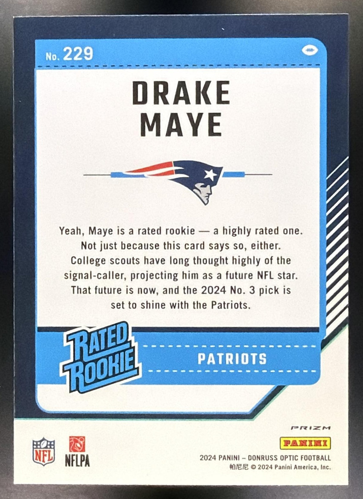 2024 Panini Donruss Optic Drake Maye #229 Red Hyper Rated Rookie Patriots