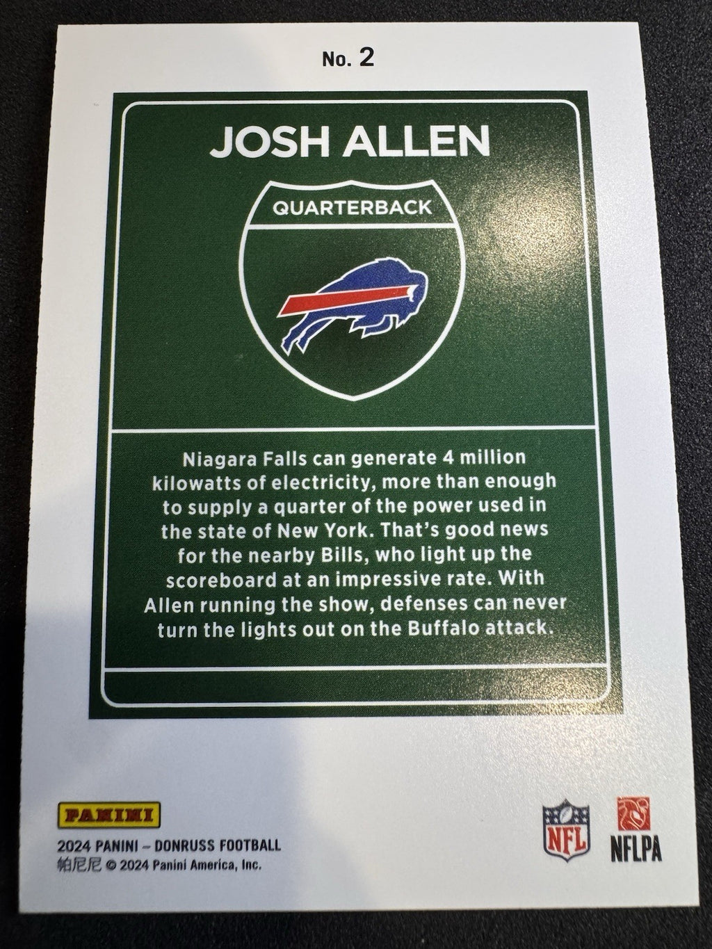 2024 Panini Donruss Josh Allen Downtown #2 Case Hit SSP Bills back
