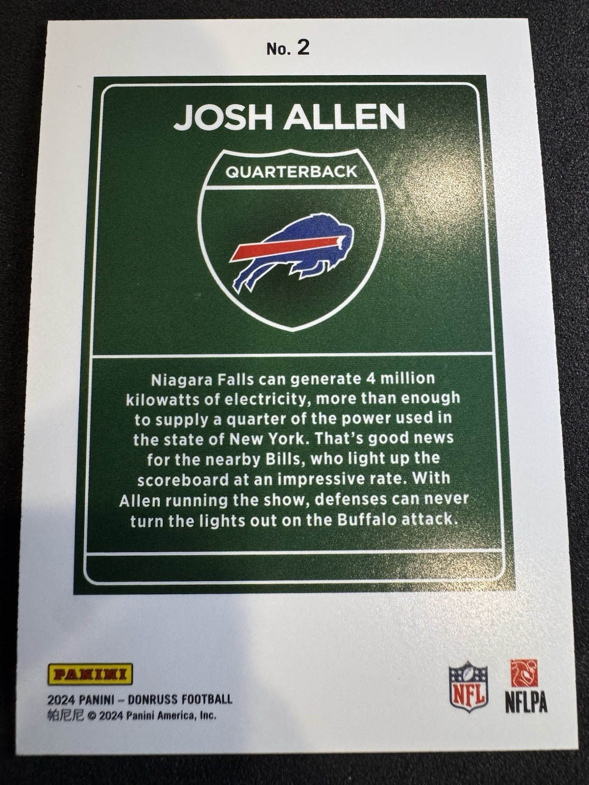 2024 Panini Donruss Josh Allen Downtown #2 Case Hit SSP Bills back