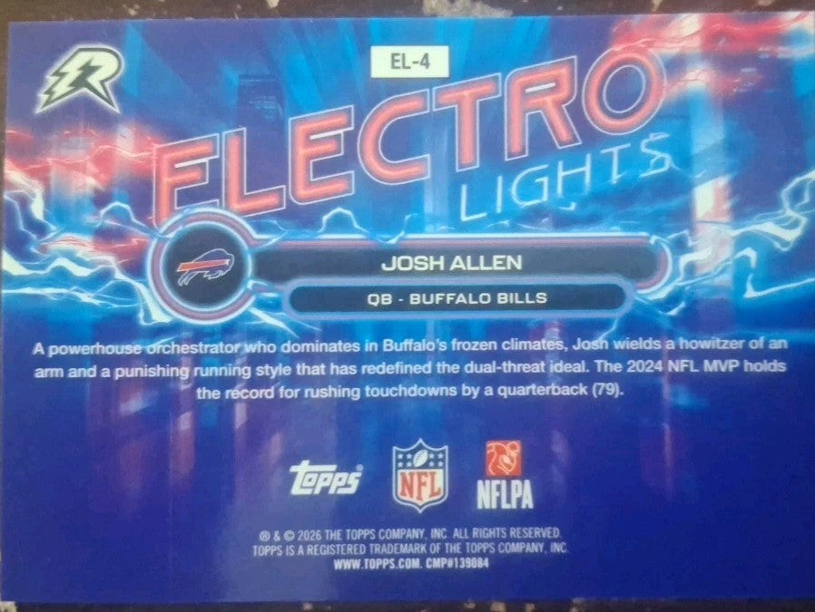 2025 Topps Resurgence Josh Allen Electro Lights #EL-4 Case Hit SSP Bills back