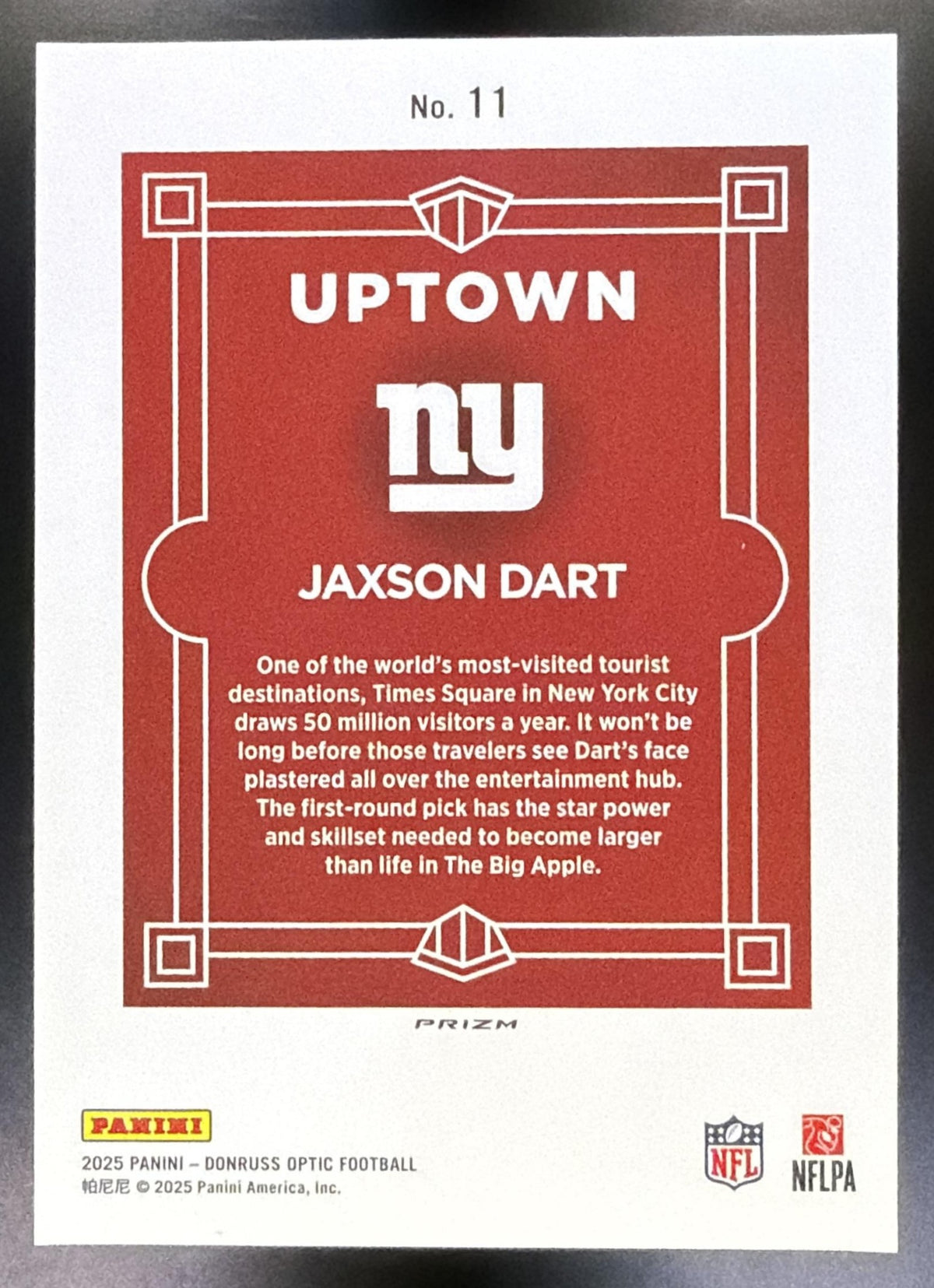 2025 Donruss Optic Jaxson Dart Uptown #11 back