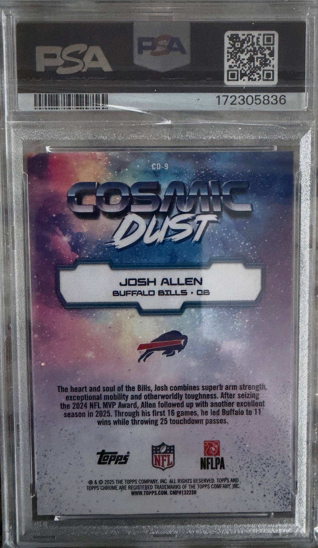 2025 Topps Cosmic Chrome Josh Allen Cosmic Dust CD-9 PSA 10 back