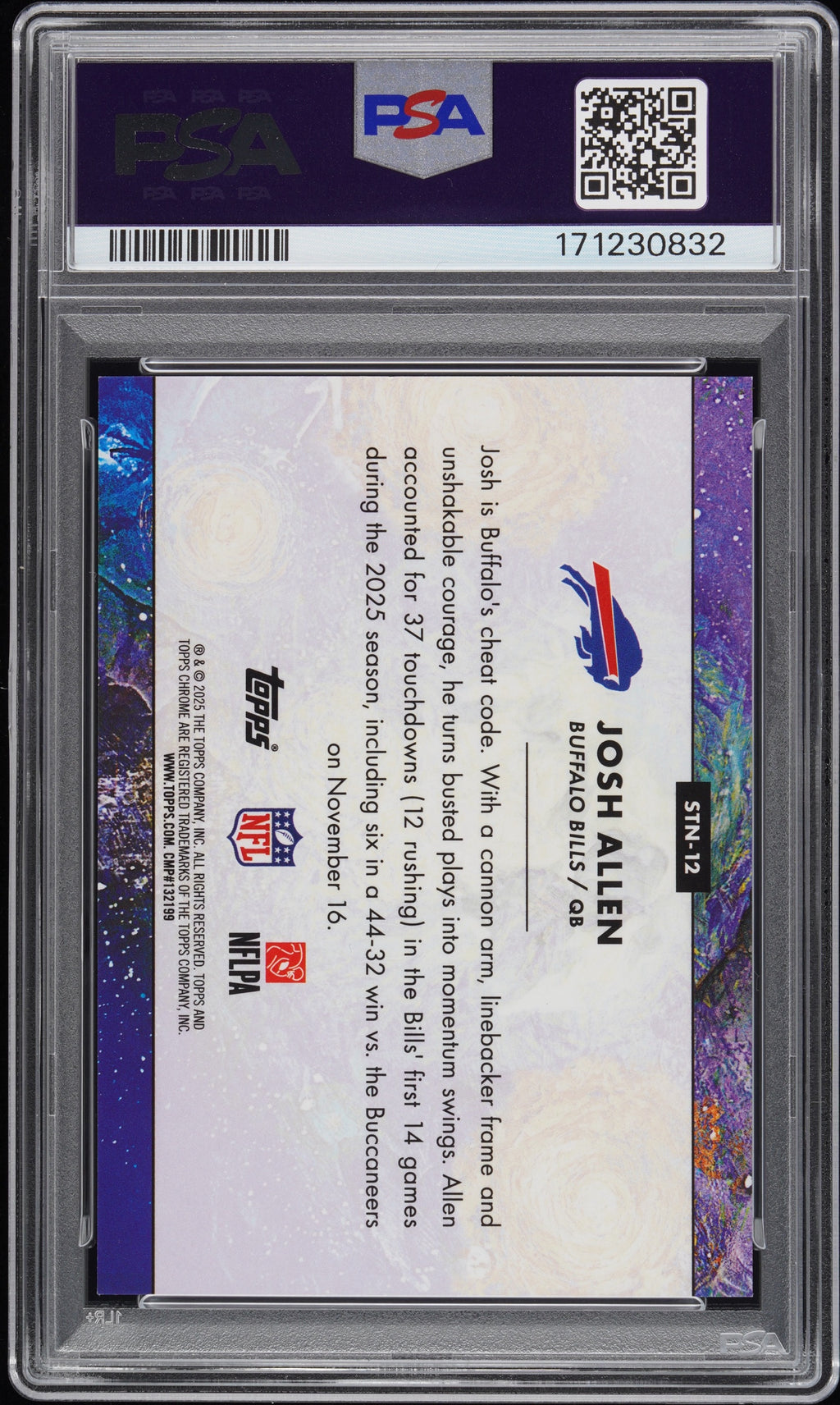 2025 Topps Cosmic Chrome Josh Allen #STN-12 Stars in the Night Black Eclipse /10 PSA 10 - back