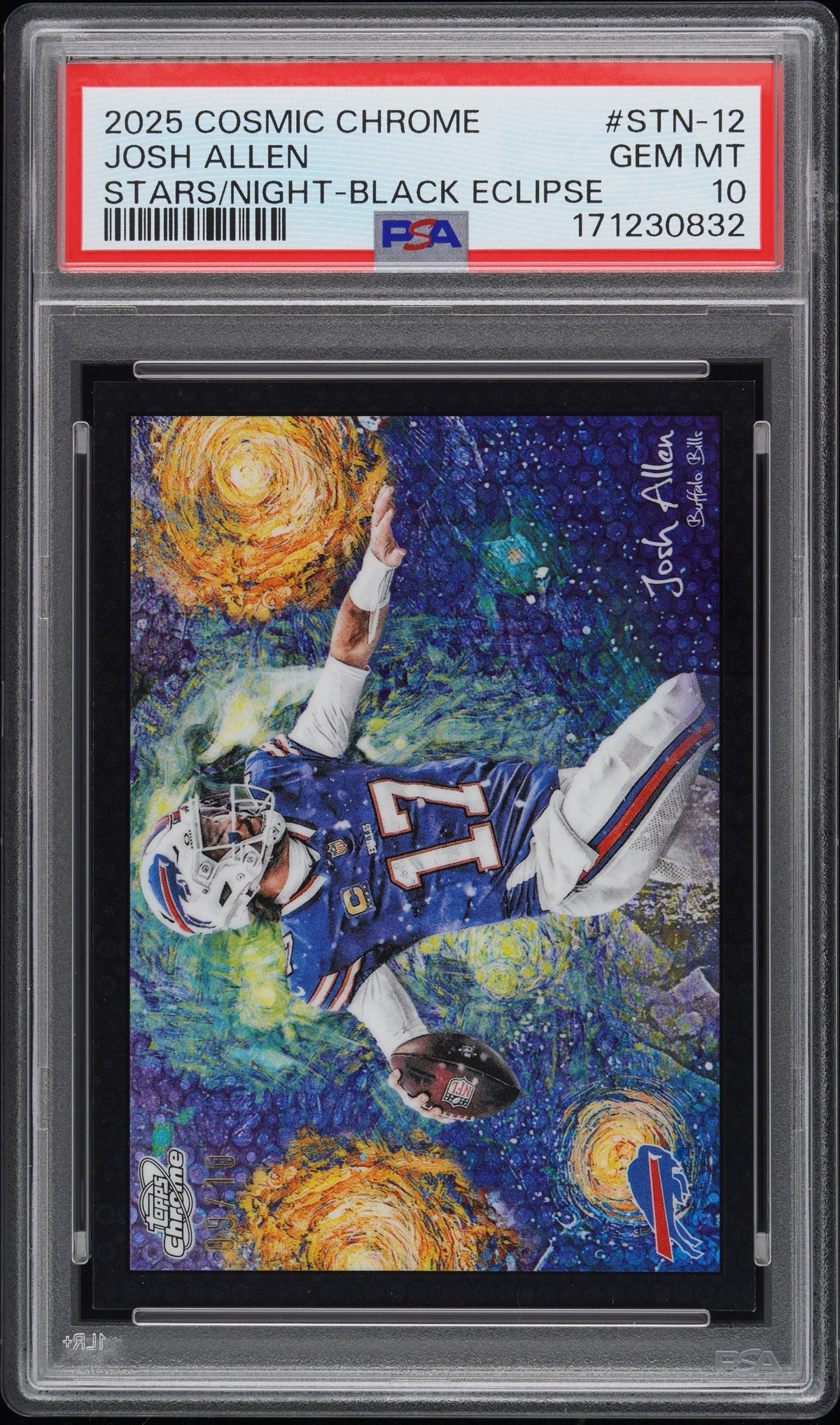 2025 Topps Cosmic Chrome Josh Allen #STN-12 Stars in the Night Black Eclipse /10 PSA 10 - front