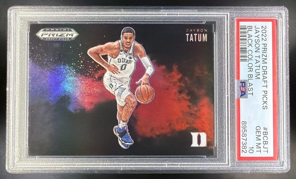 2022 Prizm Draft Picks Jayson Tatum Black Color Blast PSA 10 front