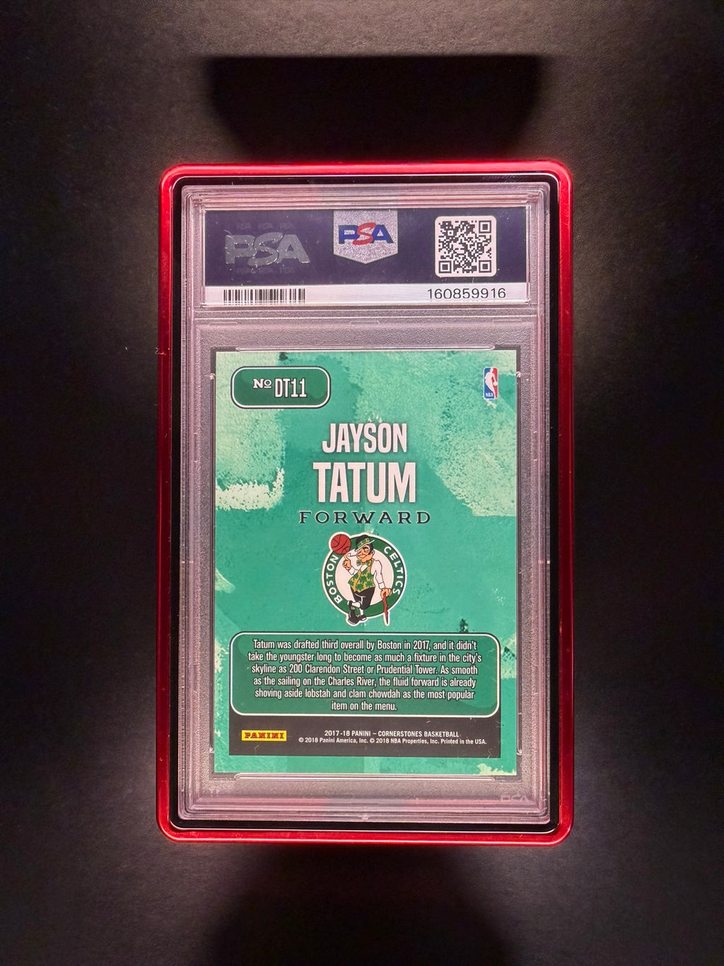2017 Panini Cornerstones Jayson Tatum #DT11 Downtown PSA 10 Celtics back